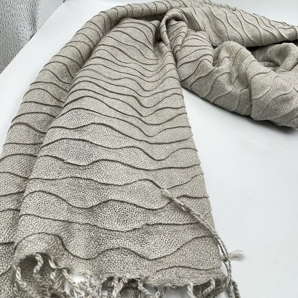 Echo Unisex Acrylic Fringe Scarf Beige 90 in X 25 In - Picture 5 of 12